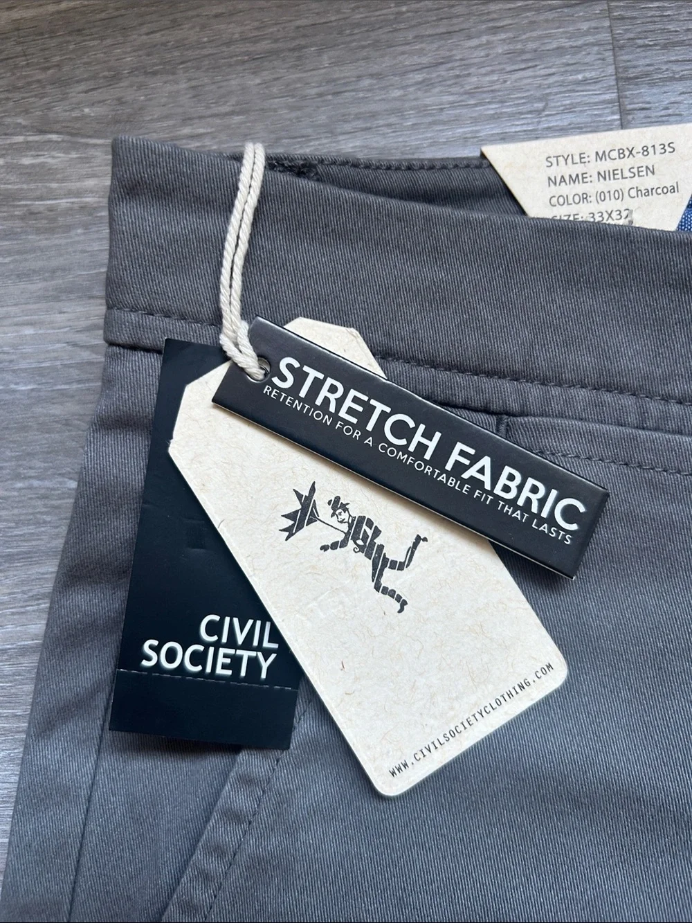 Civil Society The Perfect Chino Nielsen Men's Charcoal Gray Pants Size 33x32 NWT